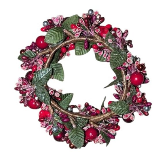 *3 FOR $9* Vintage Beaded Small Wreath Holly Berry Berries Pillar Candle Ring - Picture 3 of 4